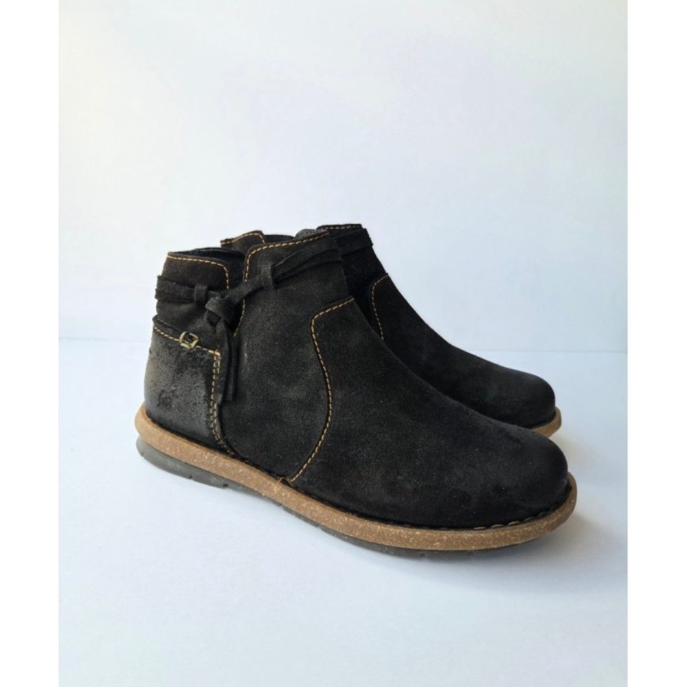 Born Womens Tarkiln Ankle Boots Black Suede Leather Side Zip 9 Boho Granola
